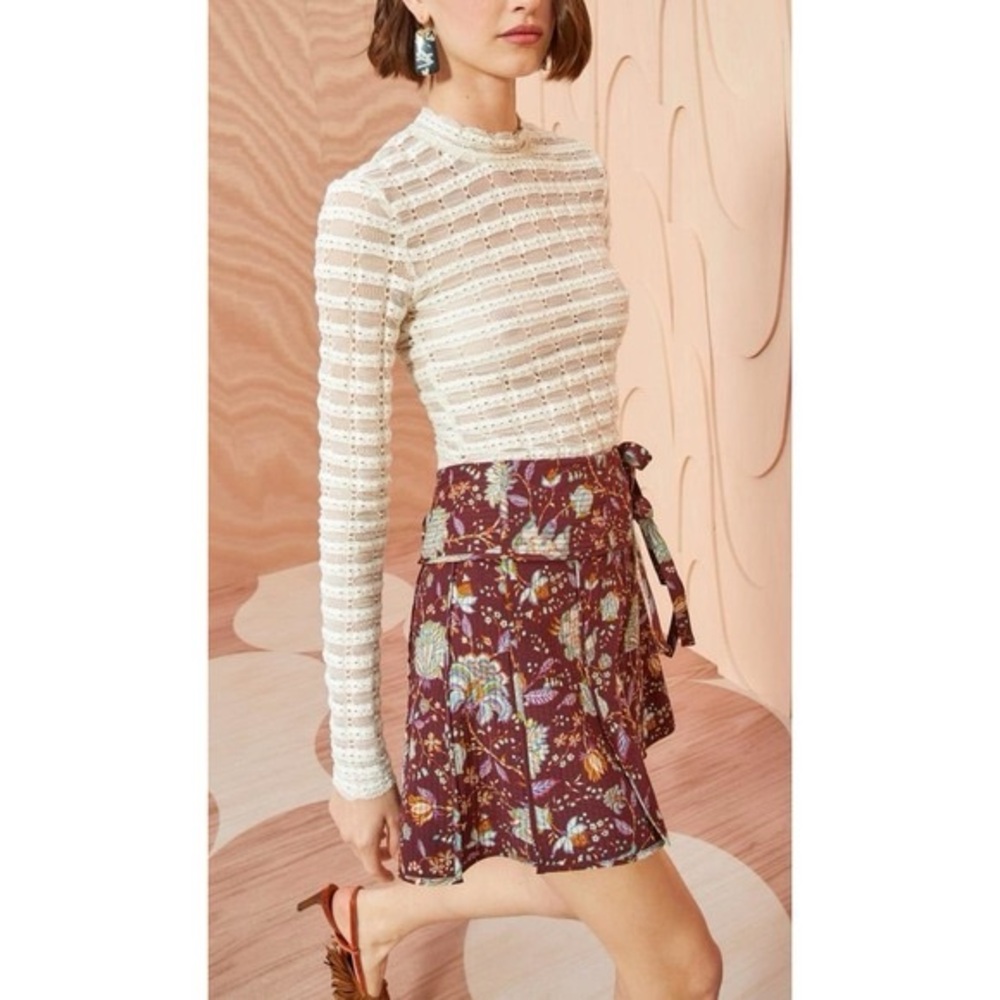 ULLA JOHNSON Emma Lace Stretch Ivory Pull On Sheer Mock Neck Top size small